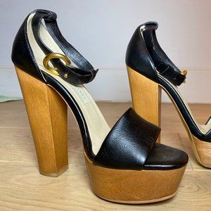 Stella McCartney Strappy Black Wooden Platform Block Heel (Size 36)
